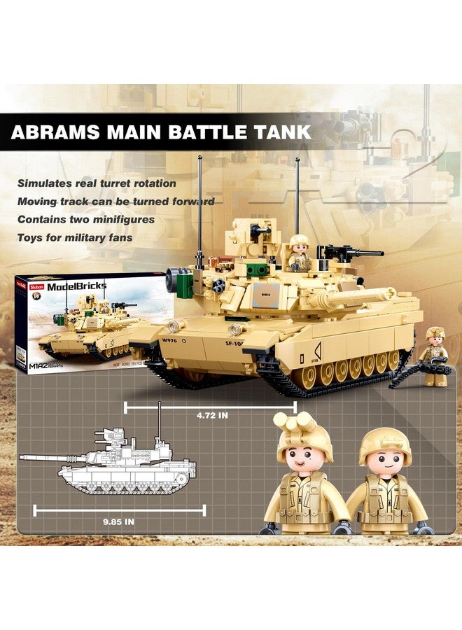 Sluban Ww2 Army Tank M1A2 Main Battle Tank Military Model Toy Kits, Inspired M1A2 Abrams Tank Brick Building Set, Including 2 Soldier Minifigures, Gifts For 6-12 Year Old Kids, Compatible With Lego, 781 Pcs - Image 3