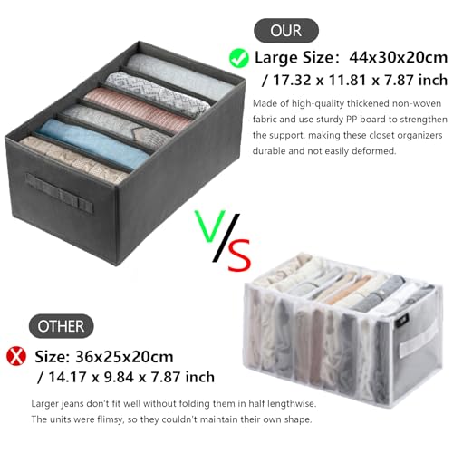Ohlove 4Pcs Large Wardrobe Clothes Organizer, 6/9 Grids Foldable Jeans Closet Drawer Organizer Storage Box with Handles for Pants, T-shirts, Sweater, Scarves, Bras (17.3"x11.8"x7.9") - Image 2