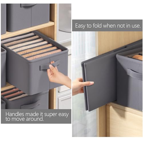 Ohlove 4Pcs Large Wardrobe Clothes Organizer, 6/9 Grids Foldable Jeans Closet Drawer Organizer Storage Box with Handles for Pants, T-shirts, Sweater, Scarves, Bras (17.3"x11.8"x7.9") - Image 5
