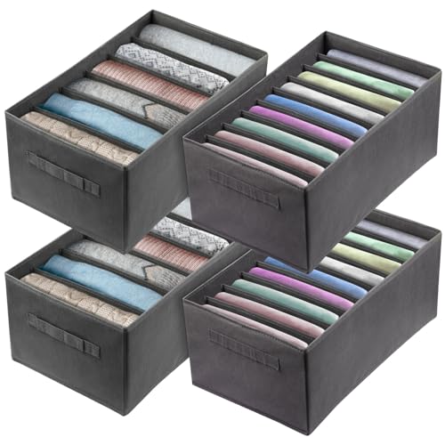 Ohlove 4Pcs Large Wardrobe Clothes Organizer, 6/9 Grids Foldable Jeans Closet Drawer Organizer Storage Box with Handles for Pants, T-shirts, Sweater, Scarves, Bras (17.3"x11.8"x7.9") - Image 1