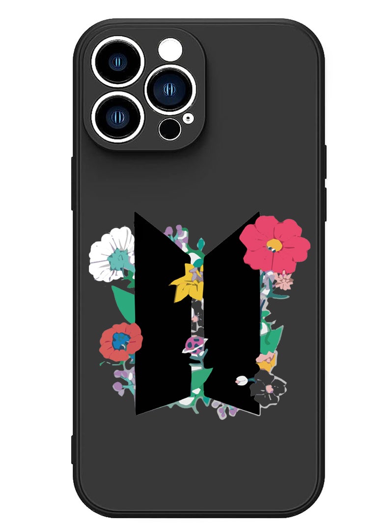 Theodor Protective Slim Fit Case Liquid Silicone Cover with Full Body Protection Anti-Scratch Shockproof Case For iPhone 14 Pro Max Black  - BTS sticker - Image 1