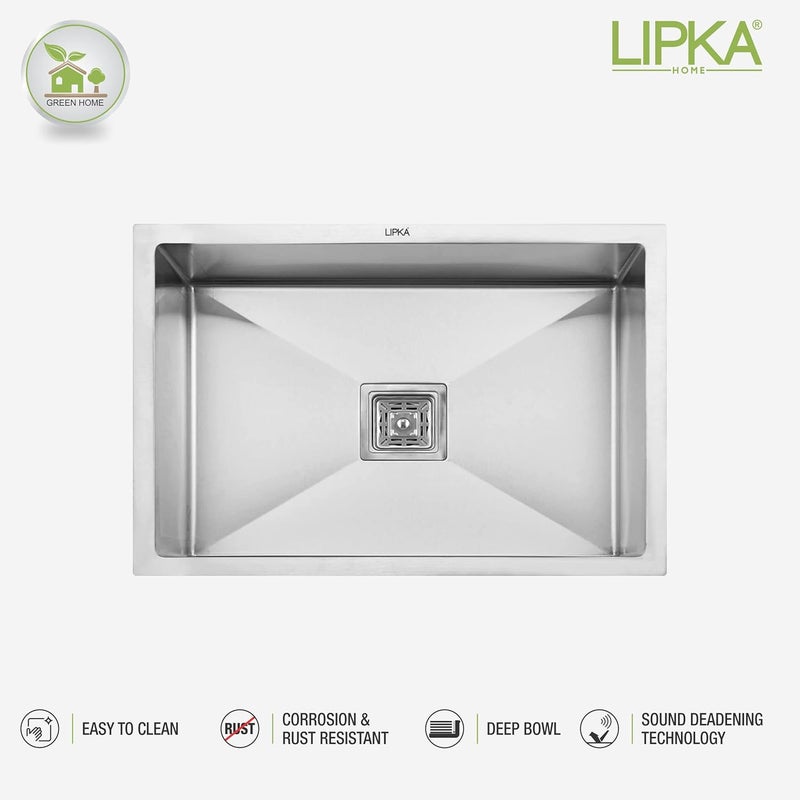 Lipka LIPKA Silver Range Premium Stainless Steel Handmade Single Bowl Kitchen Sink 24x18x10 Matte Finish with Waste Pipe Sink Coupling - Image 4
