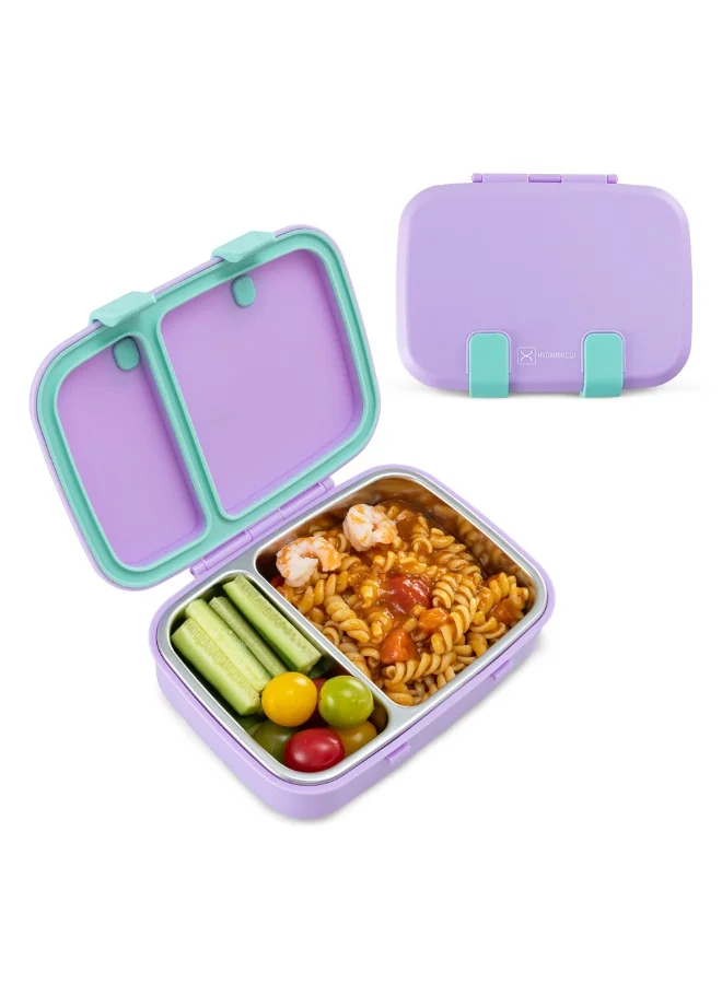 هيدروبرو Hydrobrew Personalized Steel Core Bento Stainless Steel Lunch Box – 839ml, 2 Compartment-Orchid Mist