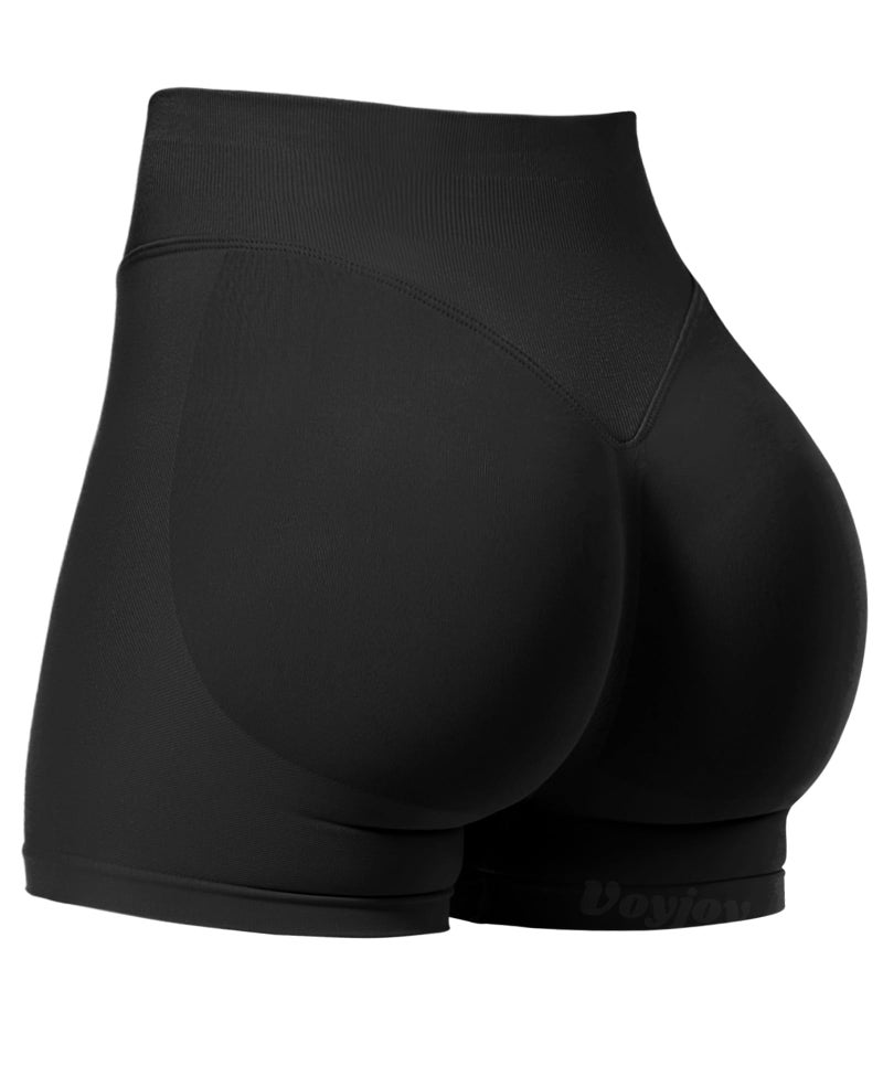 VOYJOY Women Workout Impact Shorts 2.5"/ 3.6"/ 4.5"/ 6" Scrunch Butt Lifting Gym Seamless Booty Biker Shorts Black - Image 1