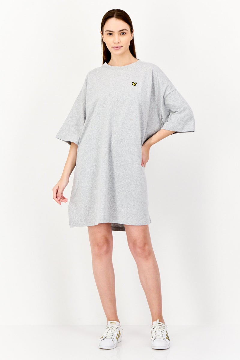 Lyle & Scott Women Brand Logo Mini T-shirt Dress, Grey Heather - Image 4
