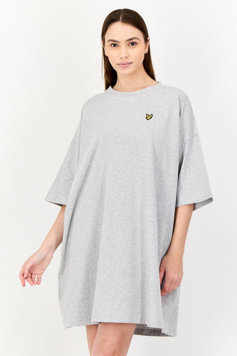 Lyle & Scott Women Brand Logo Mini T-shirt Dress, Grey Heather - Image 1