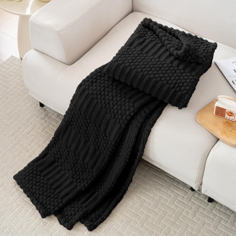 Lussena 50x70 Inch Black Throw Blanket - Soft & Fluffy Fleece, Cute & Aesthetic, Perfect for Sofa, Couch, Chair, Bed, Living Room & Bedroom, All-Season Use, Plush & Cozy Decorative Blanket - Image 4