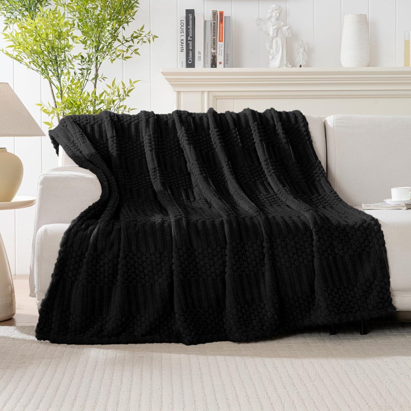 Lussena 50x70 Inch Black Throw Blanket - Soft & Fluffy Fleece, Cute & Aesthetic, Perfect for Sofa, Couch, Chair, Bed, Living Room & Bedroom, All-Season Use, Plush & Cozy Decorative Blanket - Image 2