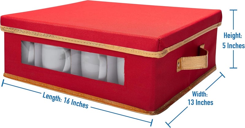 Simplify Holiday 12 Count Mug and Cup Storage Box | Christmas China | Cardboard Inserts | 4 x 4 Inch Compartments | Tableware Setting | Red - Image 5