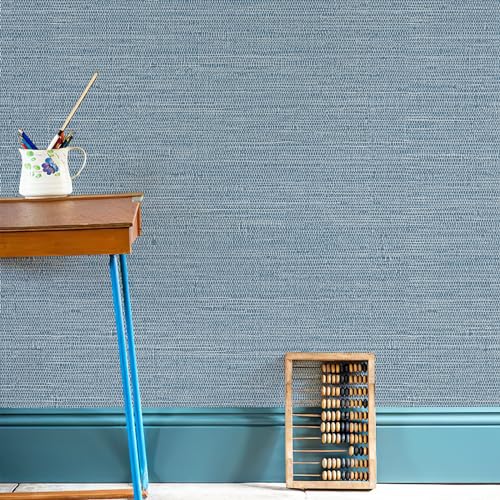 JiffDiff Grasscloth Wallpaper Peel and Stick Blue Grassweave Stick on Wallpaper Textured Self Adhesive Contact Paper 17.3"x118" - Image 3