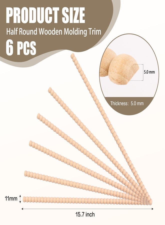 Hamminy Beaded Wood Trim Molding Decorative Half Wooden Bobbin Trim 15.7 Inch Unfinished 3D Decorative Molding Paintable for Home Wall Cabinet Door Window Bookshelf DIY Decoration (11mm, 6 Pcs) - Image 2