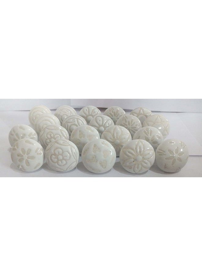 JGARTS 20 Pack Ceramic Cupboard Drawer Cupboard Knobs Vintage Style Cream White - Image 1