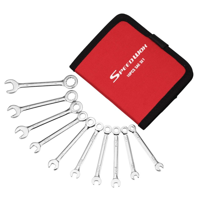 SPEEDWOX 10-Piece Mini Wrench Set, Standard SAE Sizes, High Carbon Steel, Portable Canvas Bag - Image 1