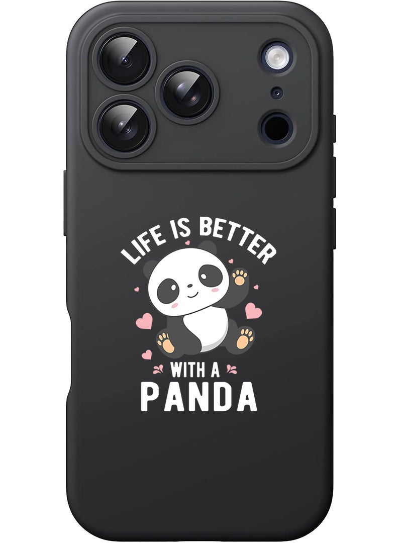Theodor Protective Slim Fit Case Liquid Silicone Cover with Full Body Protection Anti-Scratch Shockproof Case For Apple iPhone 17 Pro Max (Black) Life is better with panda - White - Image 1