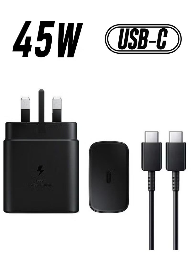 شاحن شحن فائق السرعة USB C بقوة 45 وات مع كابل بطول 1 متر - متوافق مع S25 S24 S23 S22 S21 S20 Ultra وS24+ وS23+ وS22+ وS21+ وA53 وA15 وA54 والطي والقلب - محول طاقة من النوع C - Image 1