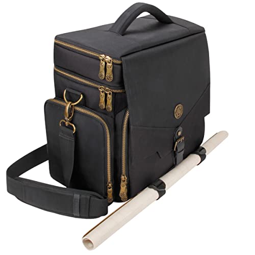 ENHANCE Tabletop DnD Bag RPG Adventurers Dungeons and Dragons Accessories Bag with Miniatures Storage Mat Holder DnD Dice Token Pockets Fits 48 DnD Books DM Guide Players Handbook Black - Image 1