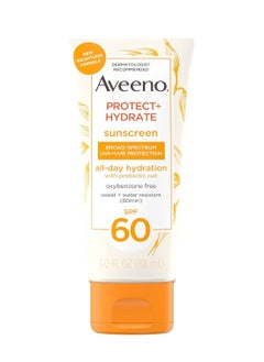 Aveeno Aveeno Protect + Hydrate Moisturizing Body Sunscreen Lotion with Broad Spectrum SPF 60 & Prebiotic Oat, Weightless & Refreshing Feel, Paraben-Free, Oil-Free, Oxybenzone-Free, 3.0 fl. Oz  - Image 1