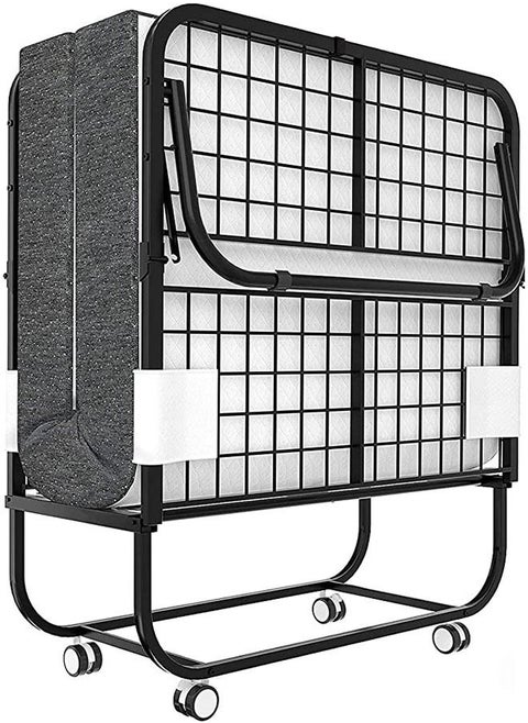 Belford Premium Swedish designed Folding Bed with Mattress Portable Foldable Guest Cot Size Rollaway with Fold up Metal Frame for Study Bedroom Living Room With Free Pillow
