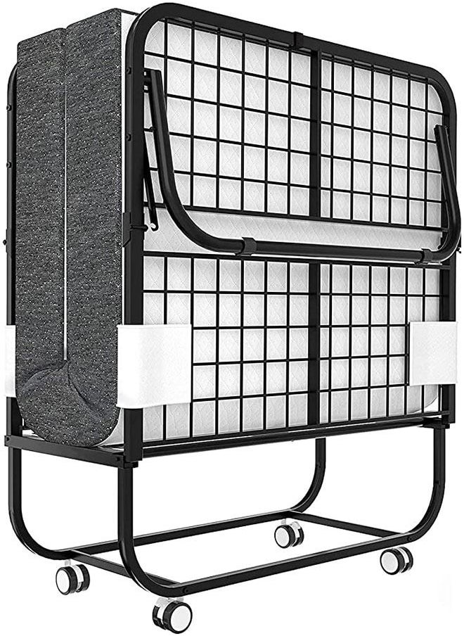 Belford Premium Swedish designed Folding Bed with Mattress Portable Foldable Guest Cot Size Rollaway with Fold up Metal Frame for Study Bedroom Living Room With Free Pillow