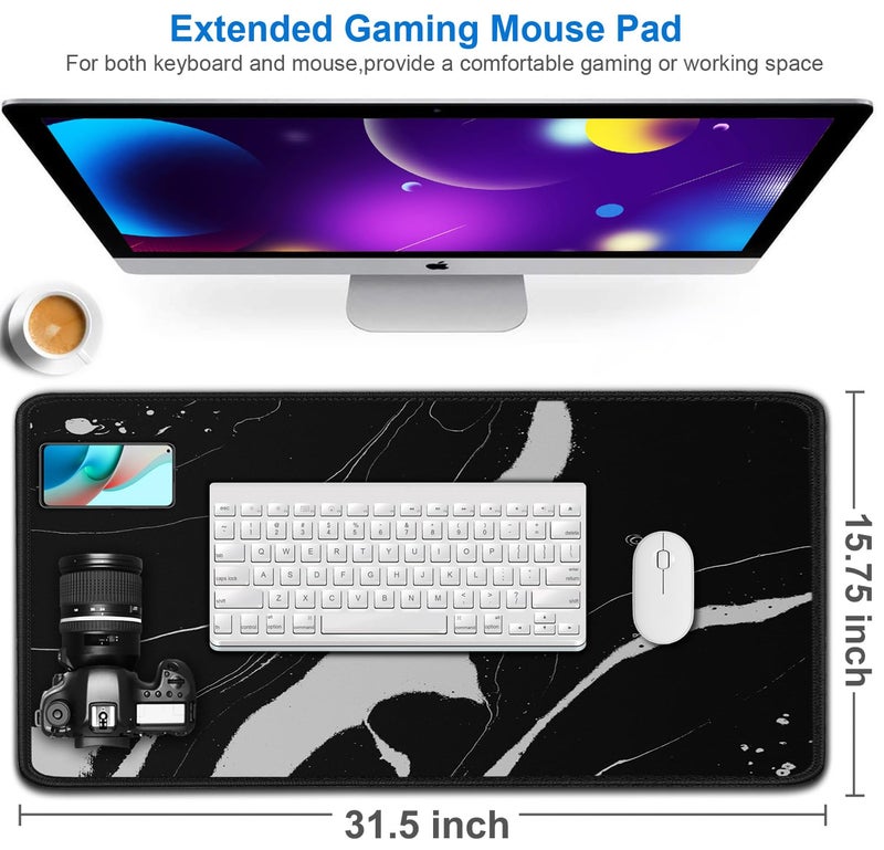 Naukay Large Mouse Pad  31.5X15.7 Inch Large Extended Computer Keyboard Mouse Mat  Water Resist Non-Slip Mousepad Rubber Base Long Xxl Desk Mouse Pad For Work & Gaming  Office & Home  Black White - Image 2