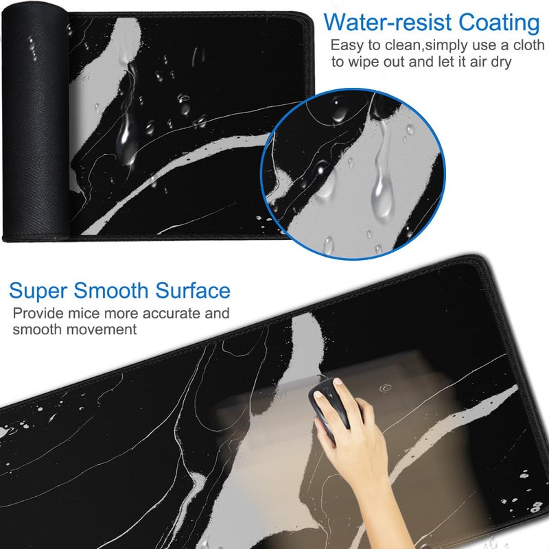 Naukay Large Mouse Pad  31.5X15.7 Inch Large Extended Computer Keyboard Mouse Mat  Water Resist Non-Slip Mousepad Rubber Base Long Xxl Desk Mouse Pad For Work & Gaming  Office & Home  Black White - Image 3