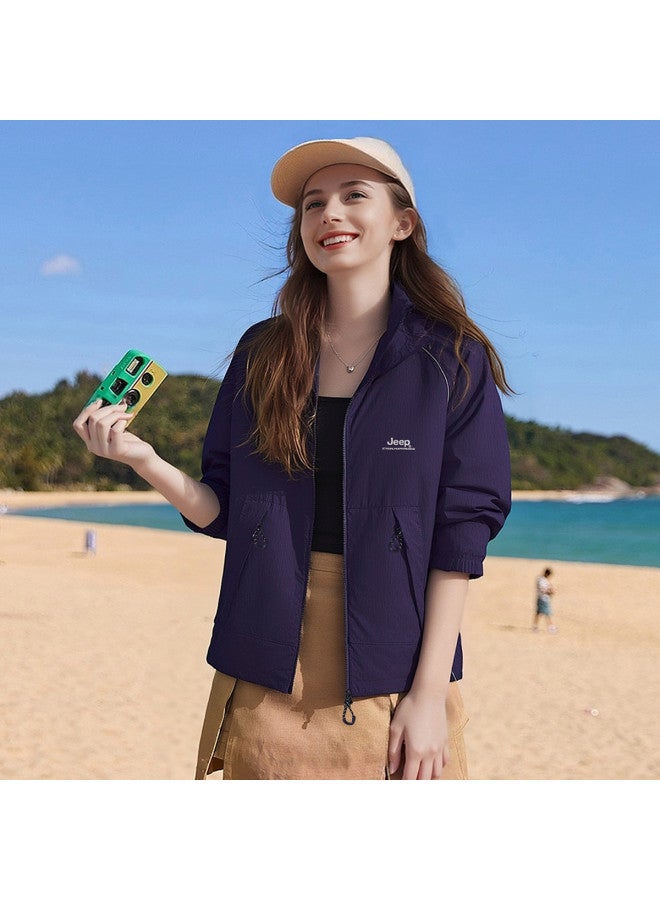 جيب 【UPF50+】 سترة حماية من الشمس خفيفة الوزن للنساء - سترة صيفية قابلة للتنفس مع قلنسوة واقية من الأشعة فوق البنفسجية لتغطية الجسم في الهواء الطلق - Image 3