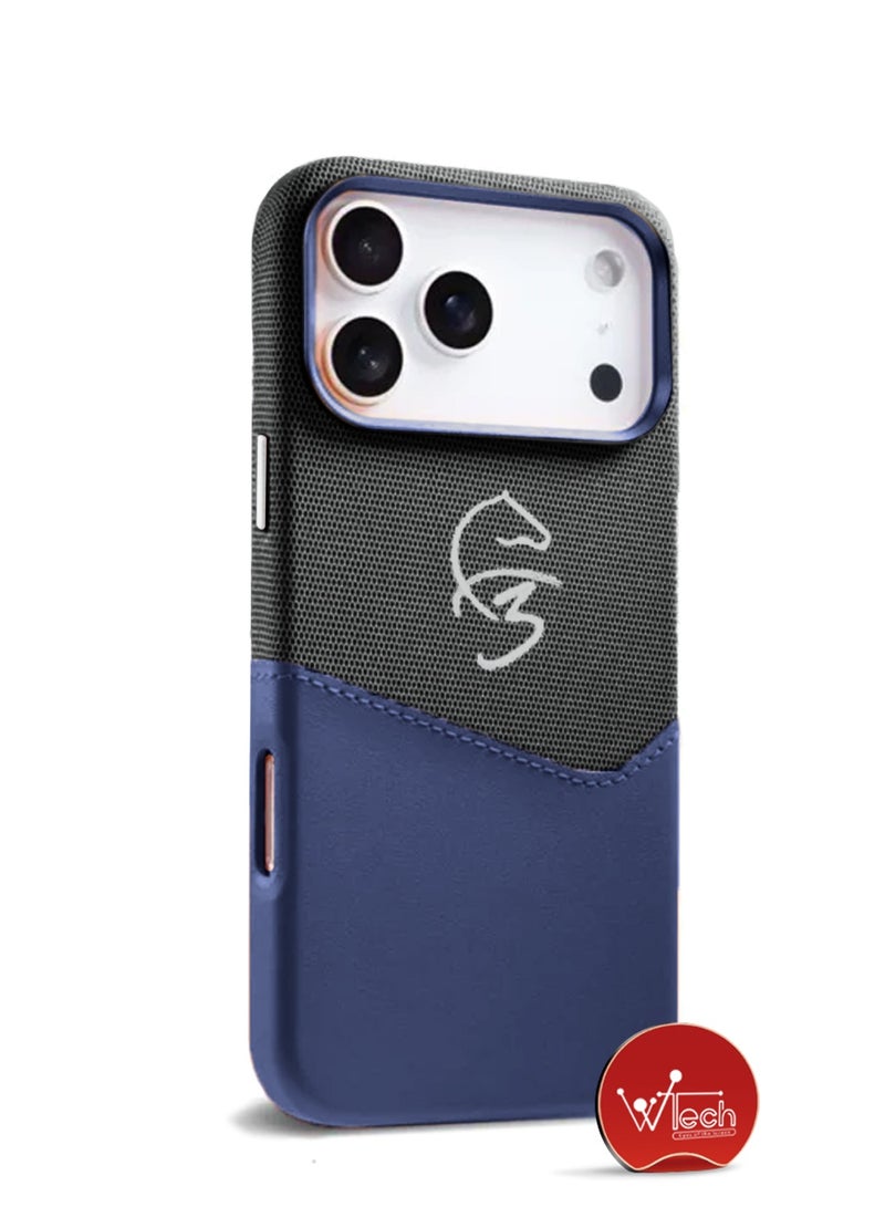 دبليو تيك غطاء هاتف فاخر لهاتف آبل آيفون 17 برو 5G 2025 مع ماجسيف إدخال جلد مزدوج للبطاقات (MCMPMN) - أزرق/أسود - Image 5