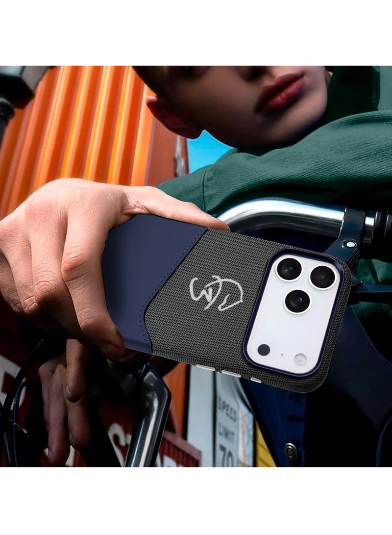 دبليو تيك غطاء هاتف فاخر لهاتف آبل آيفون 17 برو 5G 2025 مع ماجسيف إدخال جلد مزدوج للبطاقات (MCMPMN) - أزرق/أسود - Image 3