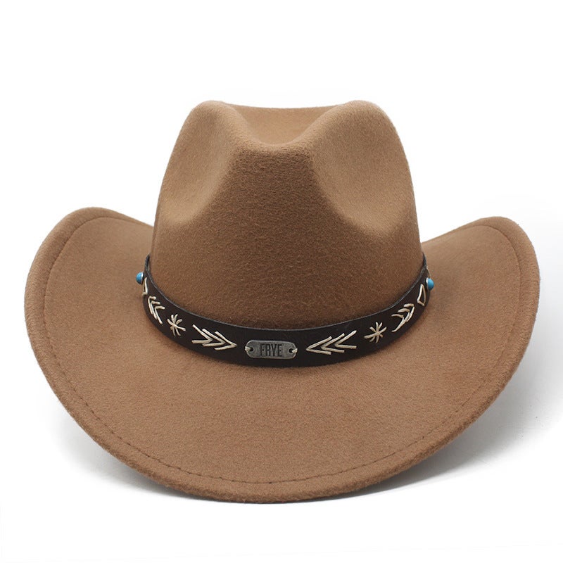 Cowboy Hat Unisex Winter Warm Wide Brim Western Felt Hat - Image 3