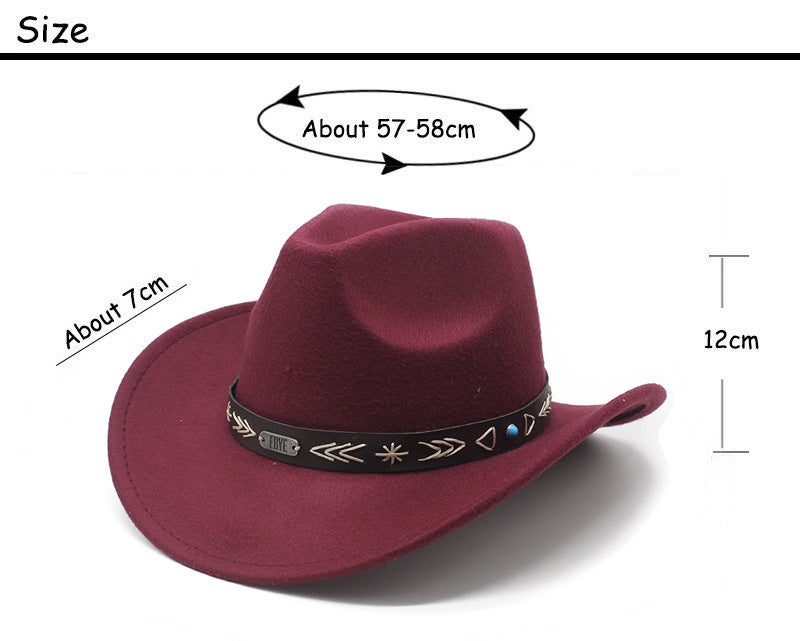Cowboy Hat Unisex Winter Warm Wide Brim Western Felt Hat - Image 2