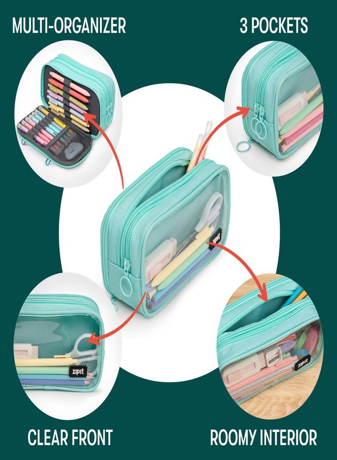 زيبيت مقلمة ZIPIT نصف ونصف، حقيبة بسحاب بثلاثة أقسام للمدرسة، حقيبة أدوات مكتبية للمراهقين والشباب والكبار، لون نعناعي - Image 3