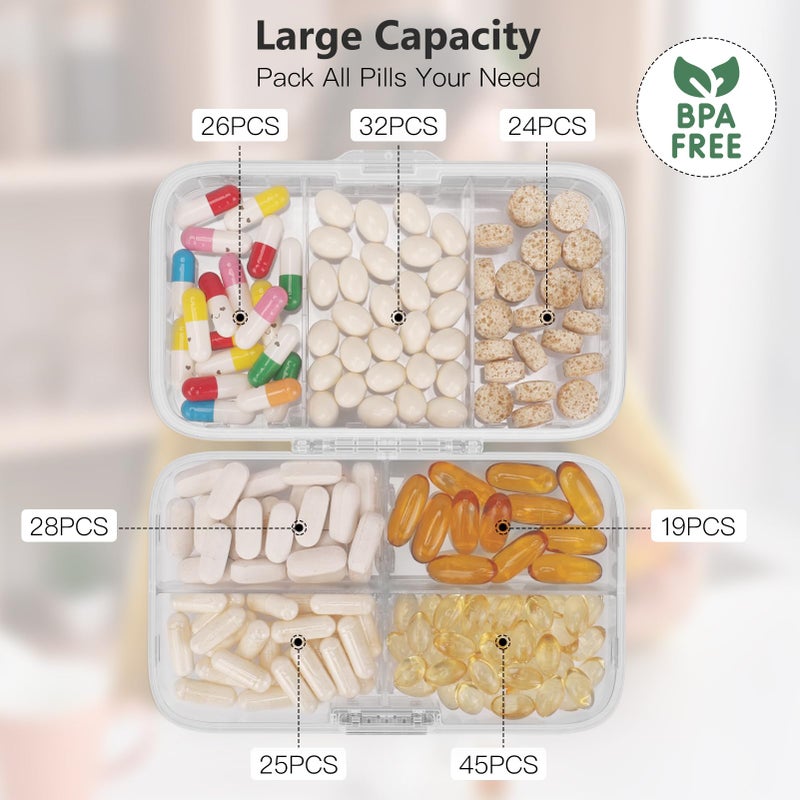 FYY Weekly Pill Organizer with Labels,8 Compartments Travel Daily Pill Case Airtight Moistureproof Large Pill Box to Hold Vitamins, Fish Oil, Supplements,Cotton Swab and Bandages-Clear - Image 3