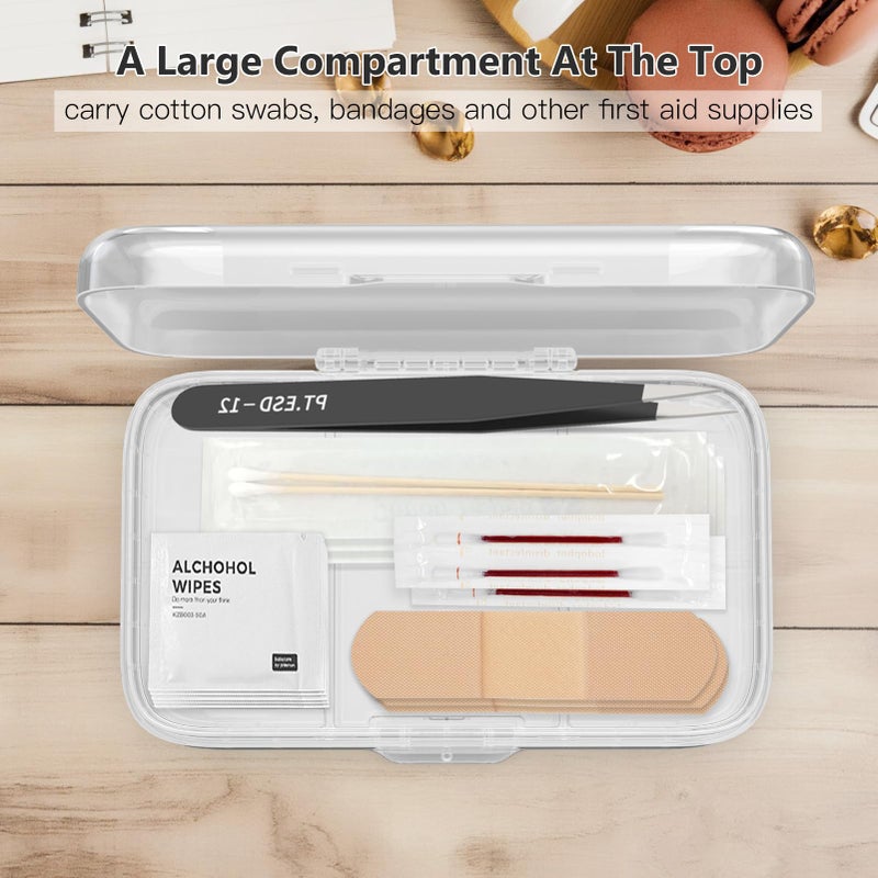 FYY Weekly Pill Organizer with Labels,8 Compartments Travel Daily Pill Case Airtight Moistureproof Large Pill Box to Hold Vitamins, Fish Oil, Supplements,Cotton Swab and Bandages-Clear - Image 4