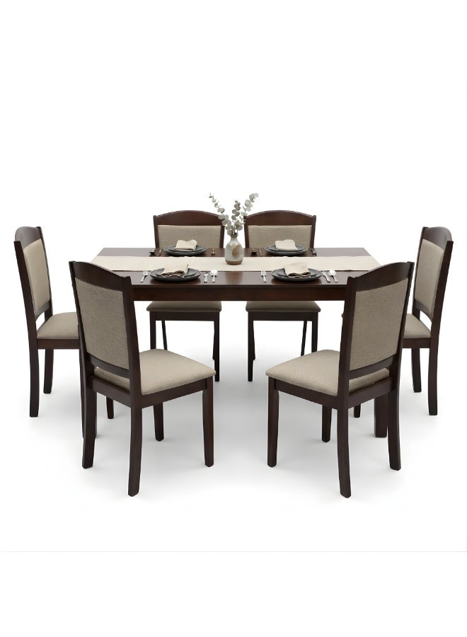 ABX HOME Davos Dining Table set 6 seater Rectangular Dining Set | Sturdy Kitchen Wooden Top Table with Fabric Chairs | Dining set 1+6 Seater for Home, Dining Room - Image 1
