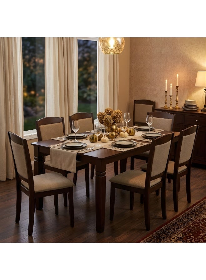 ABX HOME Davos Dining Table set 6 seater Rectangular Dining Set | Sturdy Kitchen Wooden Top Table with Fabric Chairs | Dining set 1+6 Seater for Home, Dining Room - Image 3