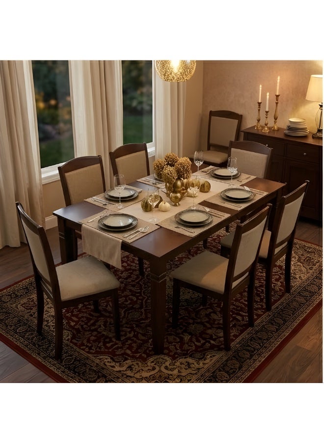 ABX HOME Davos Dining Table set 6 seater Rectangular Dining Set | Sturdy Kitchen Wooden Top Table with Fabric Chairs | Dining set 1+6 Seater for Home, Dining Room - Image 4