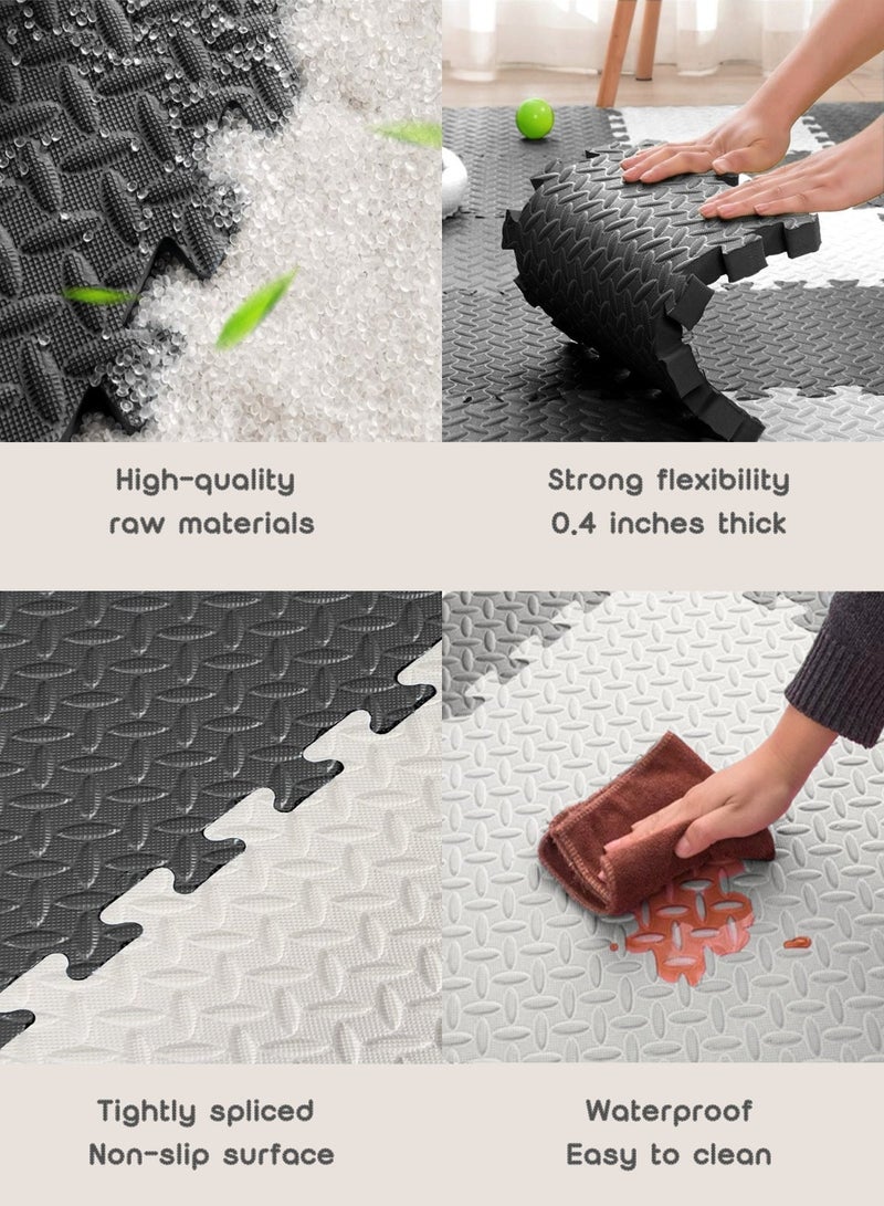 Reva Kids Play Mat Foam Interlocking Floor Mat Non-Slip Waterproof Durable Soft EVA Flooring Tiles for Exercise, Gym, Yoga, Baby Playroom (60×60cm, Black & White, 6PCS) - Image 5