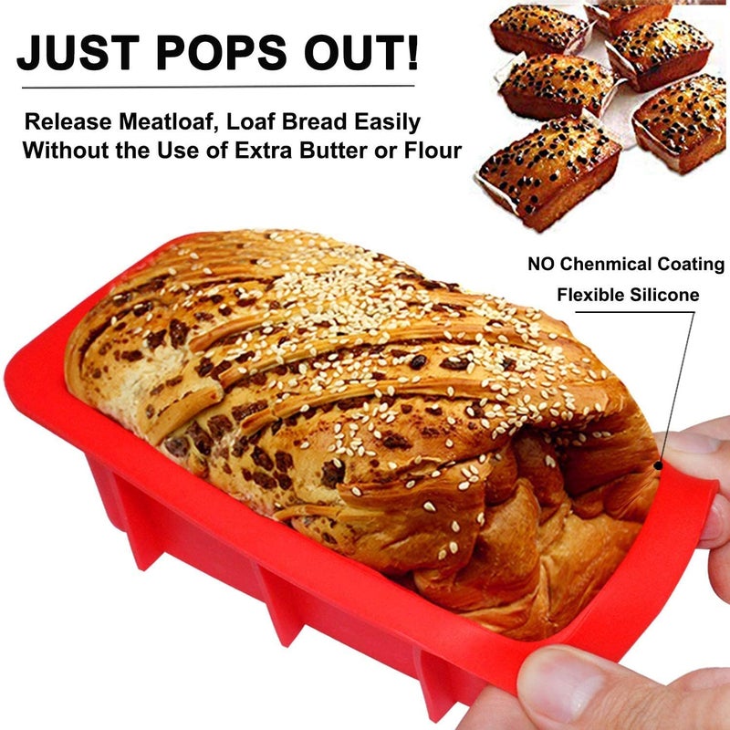 MoldBerry NonStick Silicone Loaf Pan Cake Baking Pan Mold for Homemade BreadsCakesMeatloafBrowniesBPA Free Oven Safe Dishwasher Safe Pack of 2 - Image 3