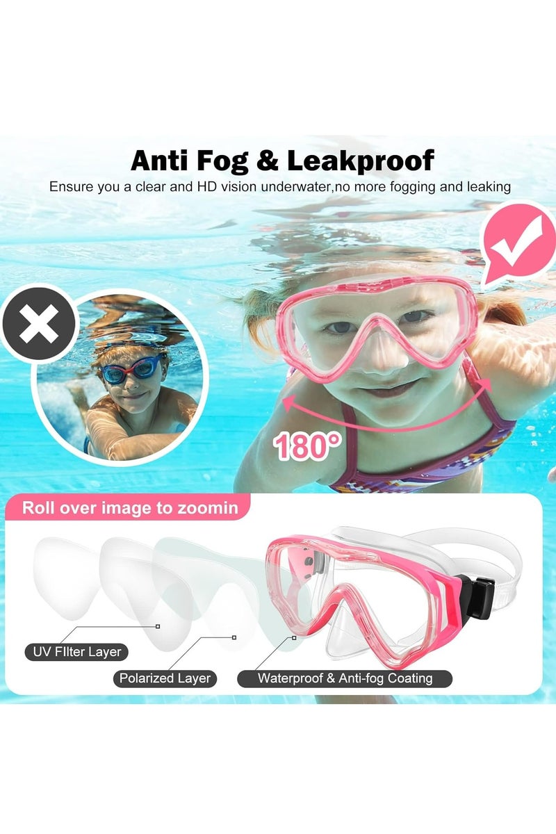 Oasisgalore 2 Pcs Kids Diving Goggles, Snorkel 180°Panoramic Diving Mask, Anti-Fog and Anti-Leak Swimming Goggles for Children 5 - 12 - Image 2