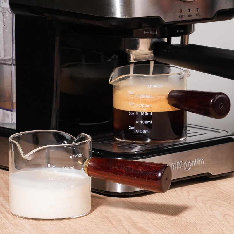 BCnmviku 250ML/8.5OZ Measuring Cup 2pack Espresso Shot Glasses Double Spouts Coffee Cup with Wood Handle Triple Pitcher Milk Cup Parts Clear Glass By BCnmviku - Image 3