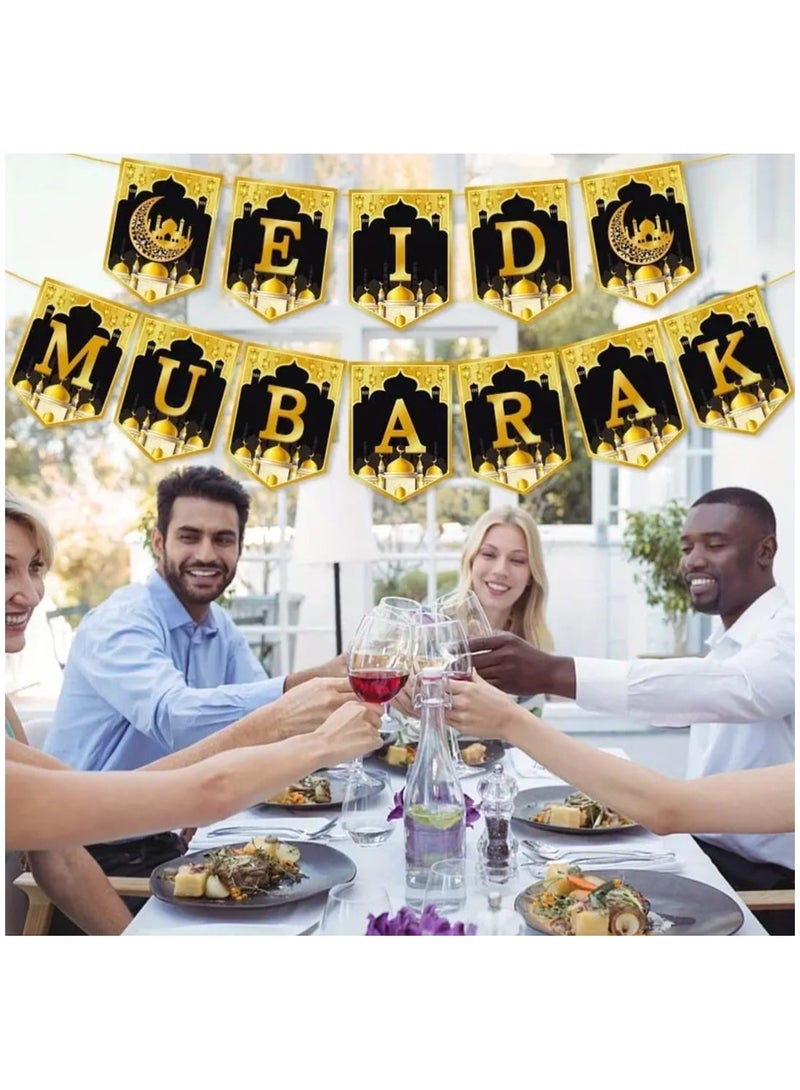 إل ديس لافتة عيد مبارك بتصميمات إسلامية، ديكور منزلي، احتفالات رمضان، احتفالات عيد الفطر، لافتة ورقية متينة  - Image 5