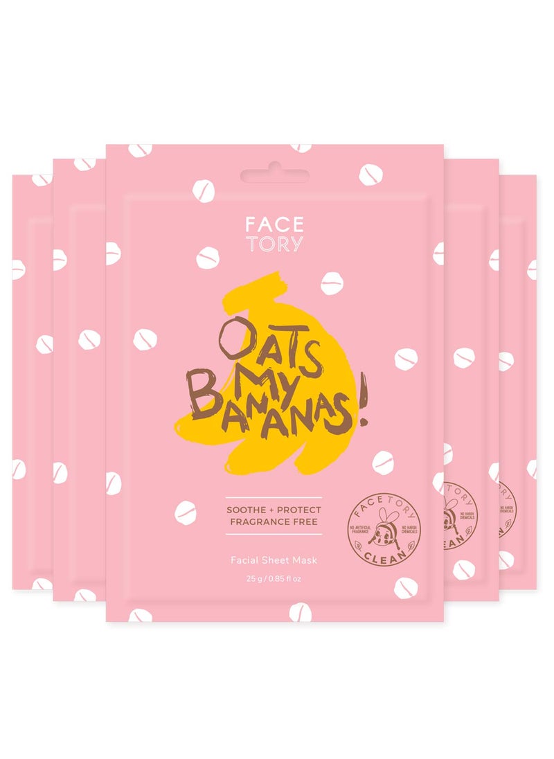 FACETORY FACETORY K Beauty Face Mask Skin Care  OATS MY BANANAS CALMING Sheet Mask with Oat Extract  Milky Essence Soothes  Moisturizes 5 Pack 