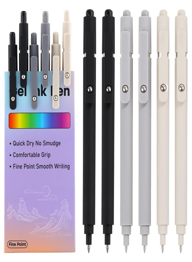RIANCY Gel Pens, 6 Pcs 0.5mm Black Ink Quick Dry Fine Point Smooth Writing Black Gray White Pens, Cute Aesthetic Gifts Set for Men Women Journaling, Office School Stationery Supplies - Image 1