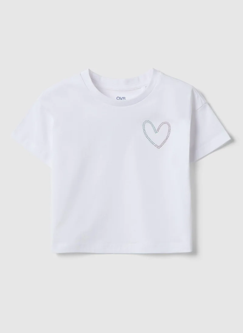Ovs Ovs Girls' White Pure Cotton Boxy Fit T-Shirt With Heart