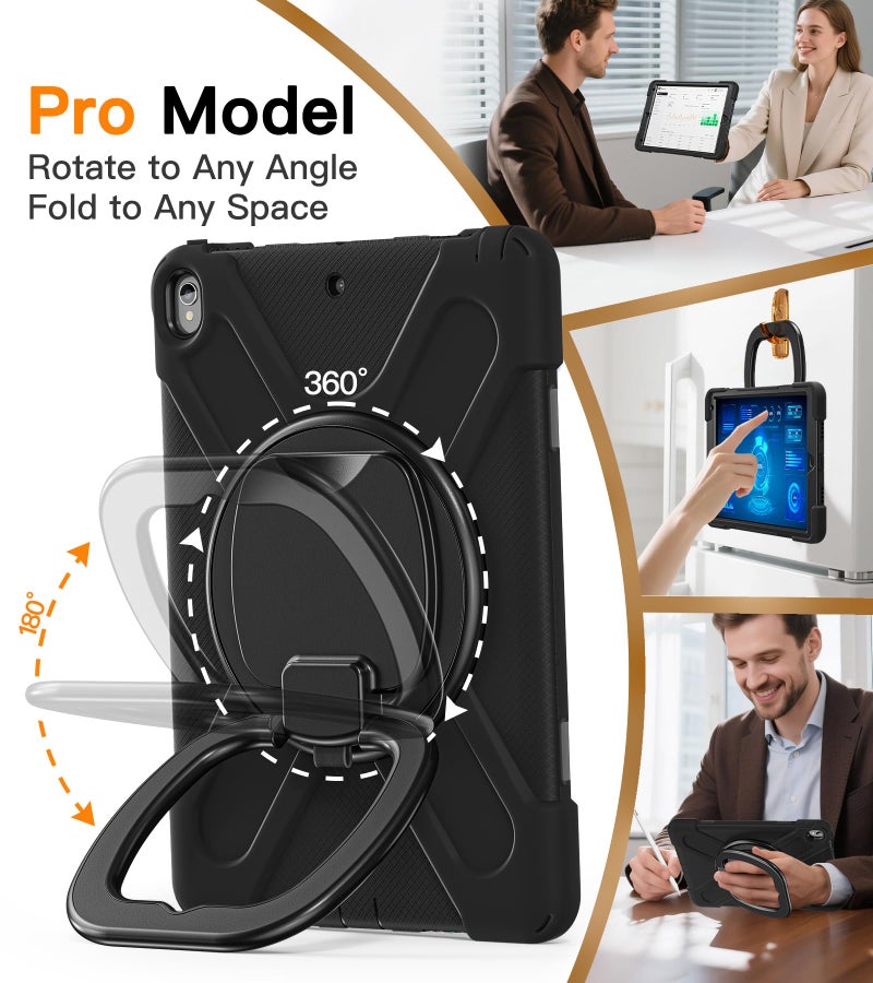 BATYUE iPad Air 3rd Generation Case 2019 / iPad Pro 10.5 inch Case 2017; Rugged Heavy Duty Protective Cover with Pencil Holder, 360Â° Swivel Stand, Shoulder Strap; for Kids (Black) - Image 3