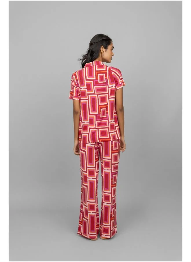NeceSera Red Zen Half Sleeves Button Down Pajama Set