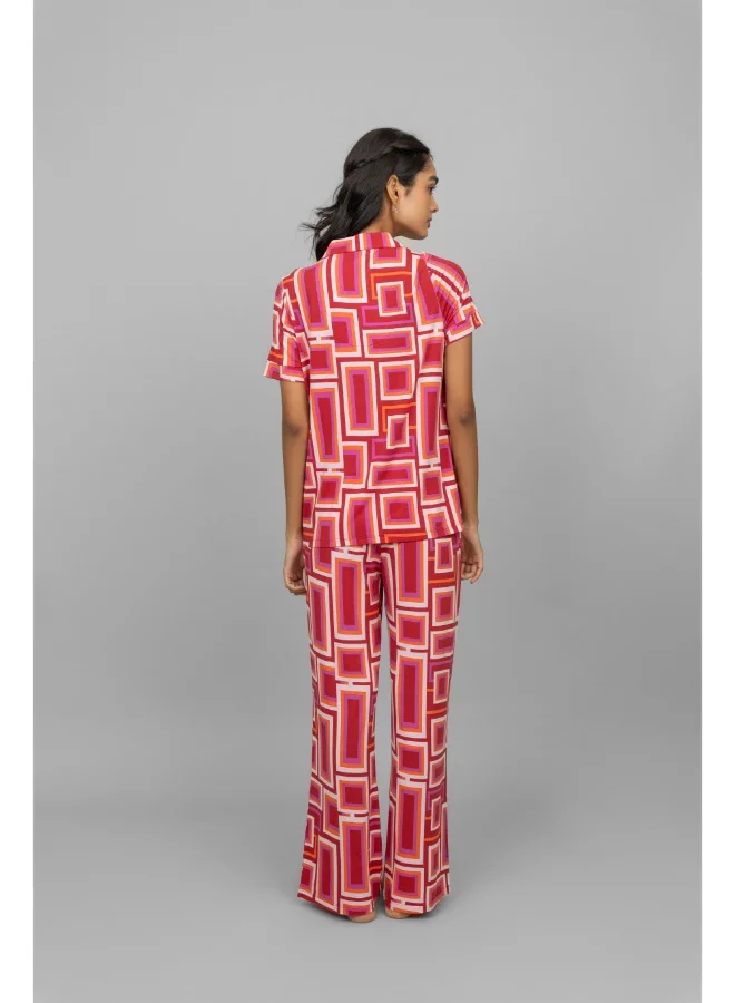 NeceSera Red Zen Half Sleeves Button Down Pajama Set