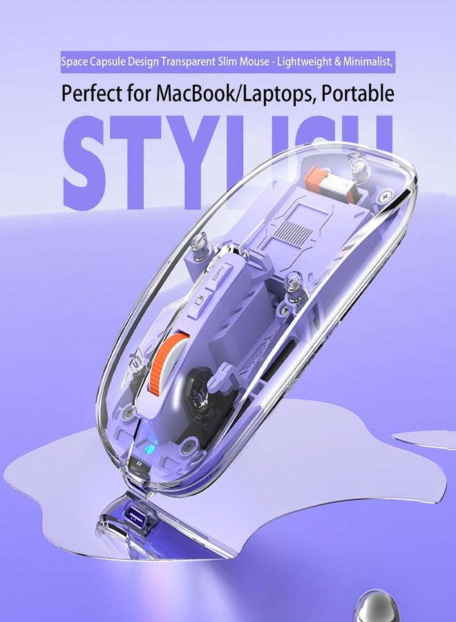 إف ماوس ماوس FMOUSE الإبداعي الشفاف النحيف اللاسلكي - غطاء مغناطيسي، 3 أوضاع (بلوتوث مزدوج + USB)، قابل لإعادة الشحن، سطح مكتب بنقرة واحدة، لأجهزة MacBook/pc/iPad/Laptop (بنفسجي) - Image 4