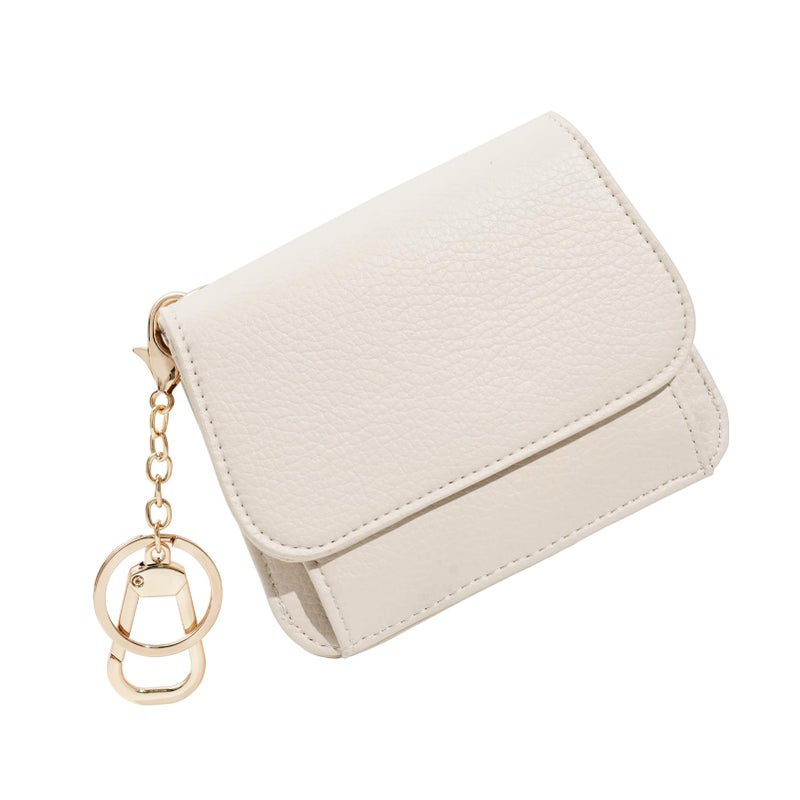 Sunpour Women Small Wallet RFID Blocking Slim Wallet with Coin Pocket Tri-Fold Credit Card Holder with ID Window and Keychain(Beige) - Image 1