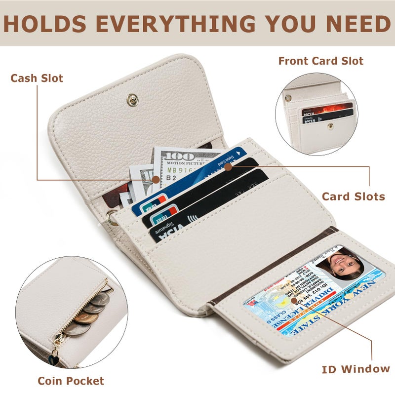 Sunpour Women Small Wallet RFID Blocking Slim Wallet with Coin Pocket Tri-Fold Credit Card Holder with ID Window and Keychain(Beige) - Image 4